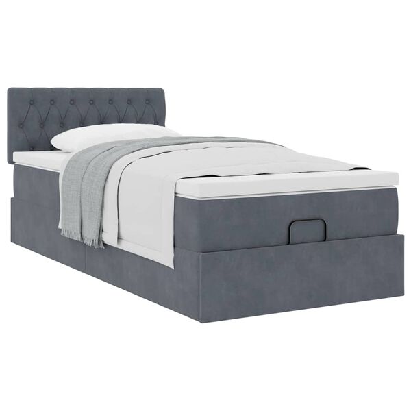 vidaXL Ottoman-Bett mit Matratze Dunkelgrau 80x200 cm Samt