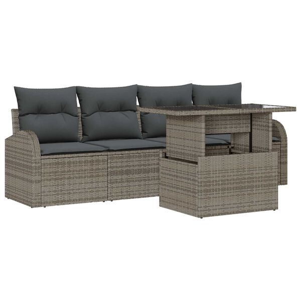 vidaXL Gartensofa-set mit Kissen 5 pcs Grau Poly-Rattan
