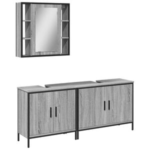 vidaXL 3-tlg. Badm&ouml;bel-Set Grau Sonoma Holzwerkstoff