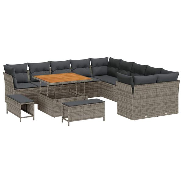 vidaXL Gartensofa-set mit Kissen 13 pcs Grau Poly-Rattan