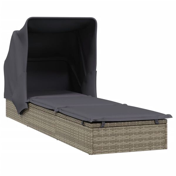vidaXL Sonnenliege mit Faltdach Grau 213x63x97 cm Poly Rattan