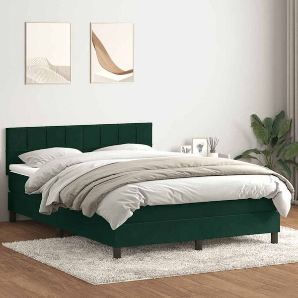 vidaXL Boxspringbett mit Matratze Dunkelgr&uuml;n 160x220 cm Samt