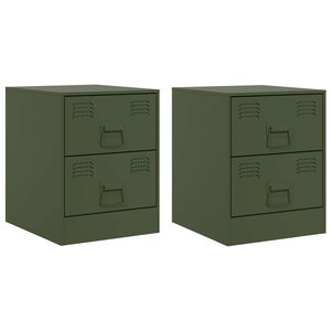 vidaXL Nachttische 2 Stk. Gr&uuml;n 34,5x39x44 cm Stahl