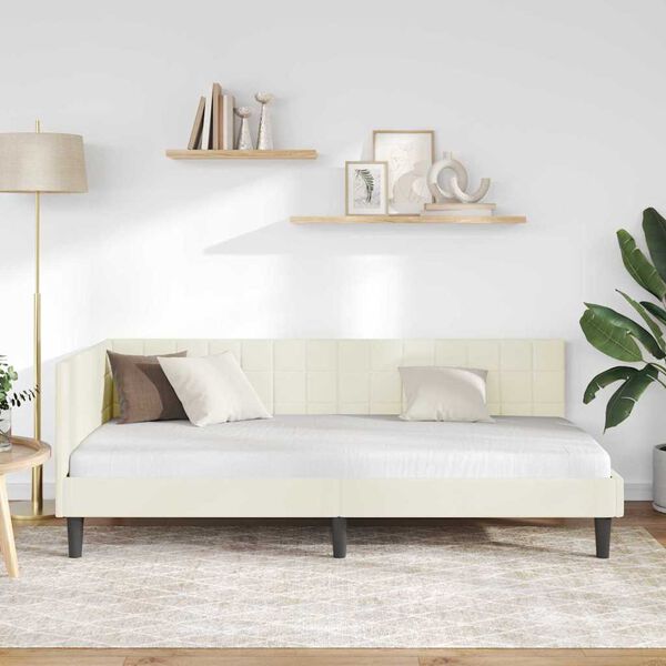 vidaXL Eckbettgestell mit Kopfteil Creme 90 cm x 200 cm Samt