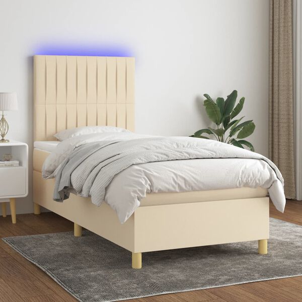 vidaXL Boxspringbett mit Matratze & LED Creme 80x200 cm Stoff