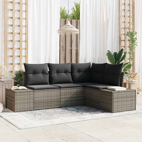 vidaXL Gartensofa-set mit Speicher 4 pcs Grau Poly-Rattan