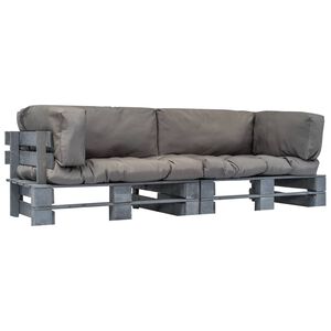 vidaXL 2-tlg. Outdoor-Sofa-Set Paletten mit Kissen in Grau Kiefernholz