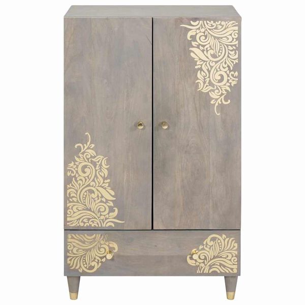 vidaXL Highboard Grau und Gold 60 x 33 x 100 cm Massivholz Mango