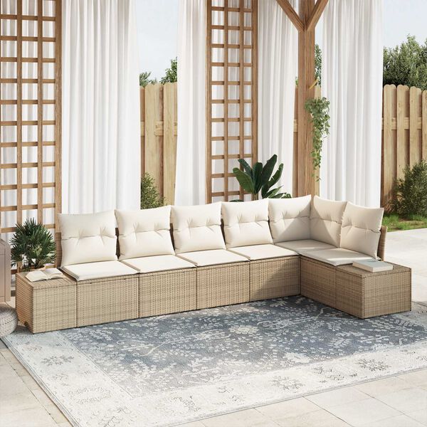 vidaXL Gartensofa-set mit Kissen 6 pcs Beige und Creme Poly-Rattan