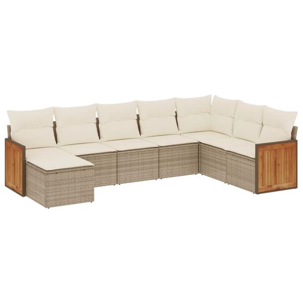 vidaXL 8-tlg. Garten-Sofagarnitur mit Kissen Beige Poly Rattan