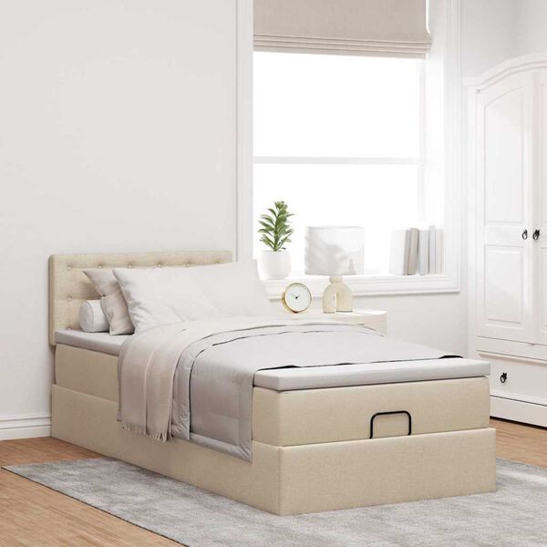 vidaXL Ottoman-Bett mit Matratze Creme 90x190 cm Stoff