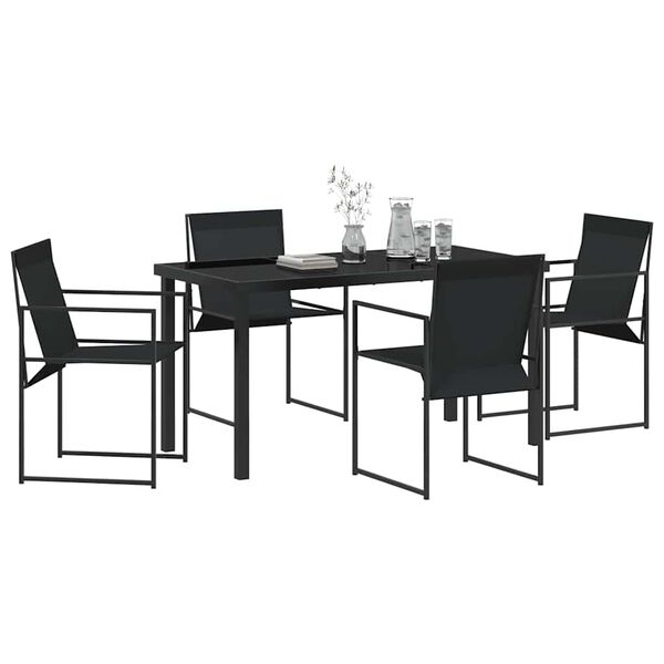 vidaXL Garten Essgruppe 5 pcs Schwarz Pulverbeschichteter Stahl