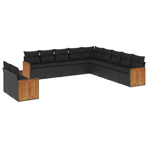 vidaXL 11-tlg. Garten-Sofagarnitur mit Kissen Schwarz Poly Rattan
