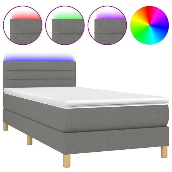 vidaXL Boxspringbett mit Matratze & LED Dunkelgrau 90x190 cm Stoff