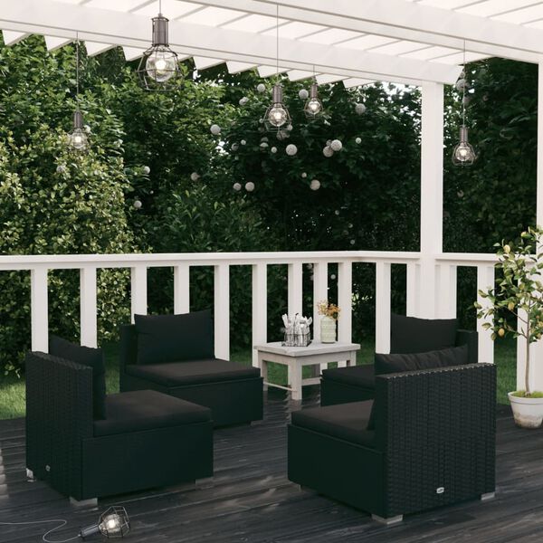 vidaXL 4-tlg. Garten-Lounge-Set mit Auflagen Poly Rattan Schwarz
