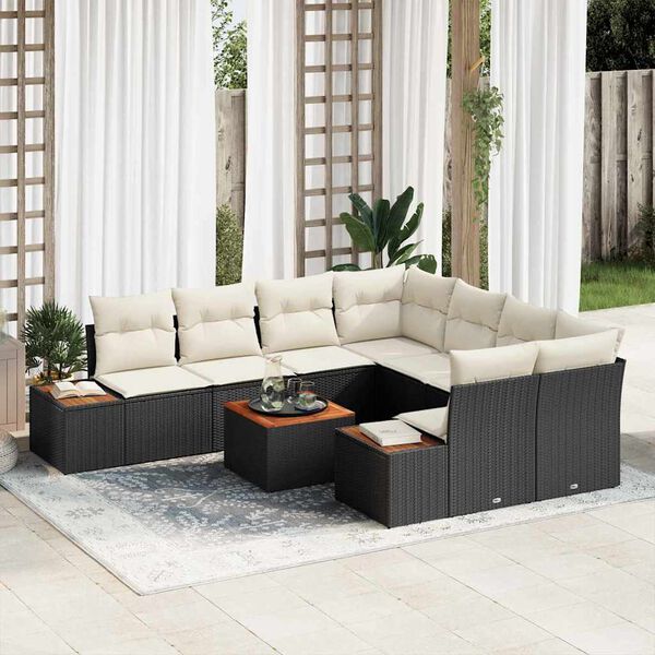 vidaXL Garten-Sofa-Set mit Kissen 9 pcs Schwarz Poly Rattan