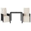vidaXL 3-tlg. Bistro-Set mit Kissen Schwarz Poly Rattan