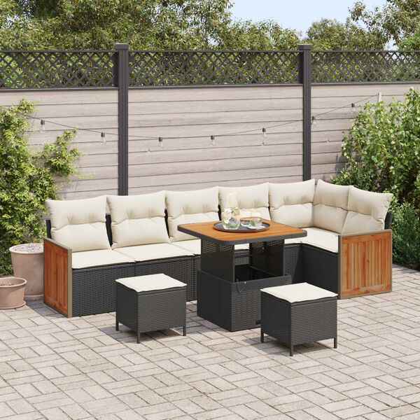 vidaXL Gartensofa-set mit Kissen 11 pcs Schwarz und Creme Poly-Rattan