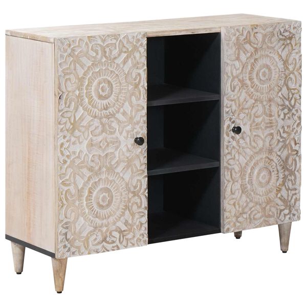 vidaXL Sideboard mit Regal Wei&szlig; 90 x 33,5 x 75 cm Massivholz Mango