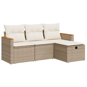 vidaXL 4-tlg. Garten-Sofagarnitur mit Kissen Beige Poly Rattan