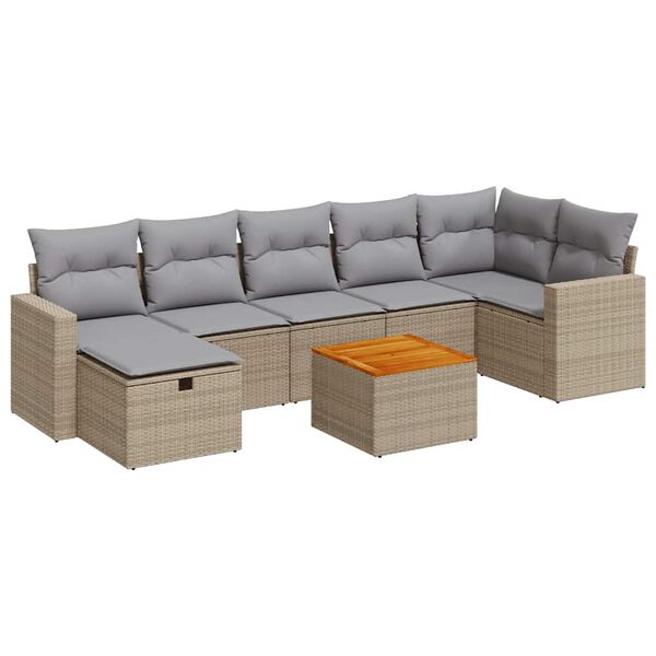 vidaXL 8-tlg. Garten-Sofagarnitur mit Kissen Beige Poly Rattan