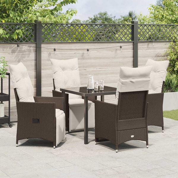 vidaXL Garten Essgruppe mit Kissen 5 pcs Braun Poly Rattan