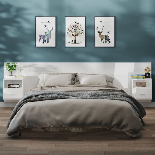 vidaXL Wand-Nachttische 2 Stk. Hochglanz-Wei&szlig;