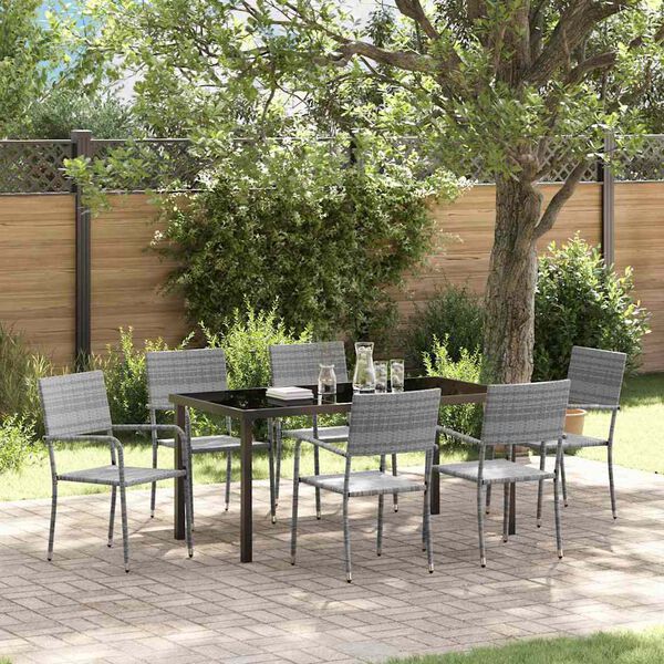 vidaXL Garten Essgruppe mit Kissen 7 pcs Grau Poly-Rattan