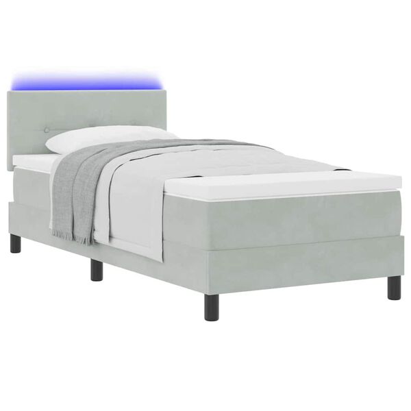 vidaXL LED Boxspringbett mit Matratze Hellgrau 80 x 200 cm Samt