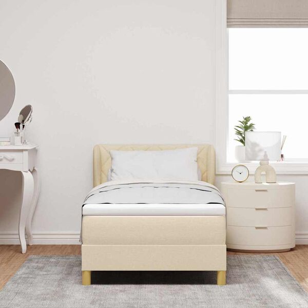 vidaXL Boxspringbett mit Matratze mit Kopfteil Creme 90 x 200 cm Stoff