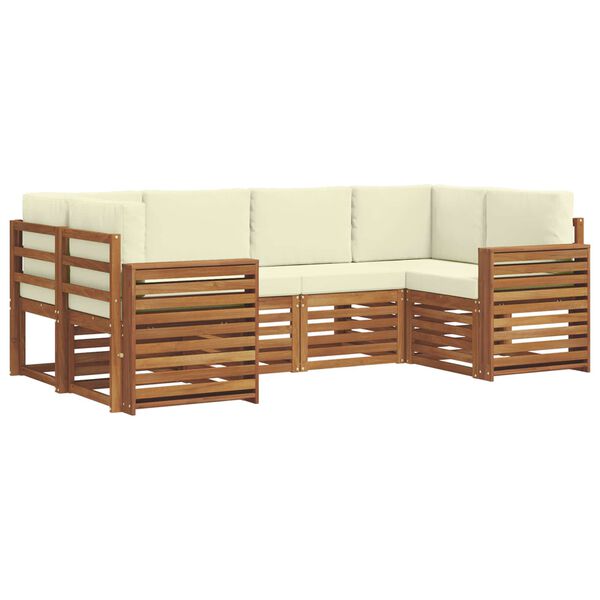 vidaXL Ecksofa Set mit Kissen 6 pcs Natur und Creme Massivholz Akazie