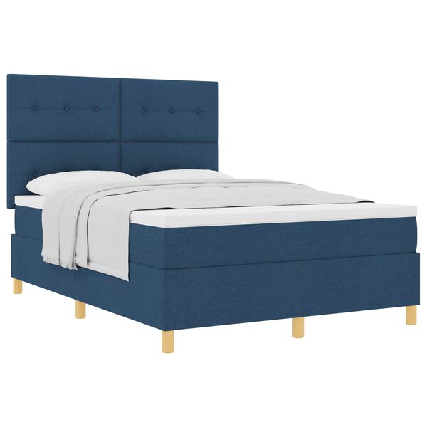 vidaXL Boxspringbett mit Matratze mit Kopfteil Blau 160 x 200 cm Stoff