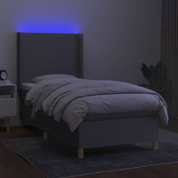 vidaXL Boxspringbett mit Matratze & LED Hellgrau 80x200 cm Stoff