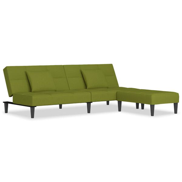 vidaXL Schlafsofa 2-Sitzer mit 2 Kissen & Hocker Hellgr&uuml;n Samt