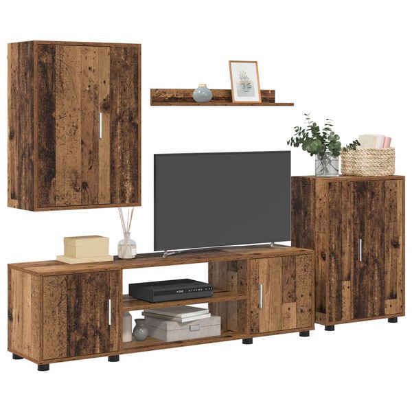 vidaXL TV-Schrankset Wandmontiert 4 pcs Altholz Holzwerkstoff