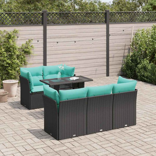 vidaXL 6-tlg. Garten-Sofagarnitur mit Kissen Schwarz Poly Rattan