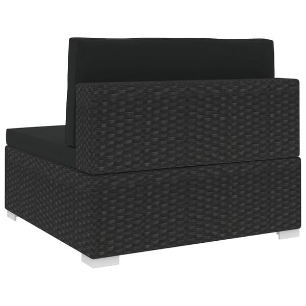 vidaXL Modular-Sofa-Mittelteil 1 Stk. + Auflagen Poly Rattan Schwarz