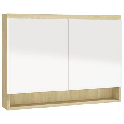 vidaXL Spiegelschrank fürs Bad 80x15x60 cm MDF Weiß und Eiche-Optik