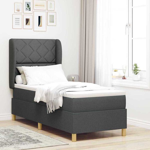 vidaXL Boxspringbett mit Matratze Dunkelgrau 90x190 cm Dunkelgrau