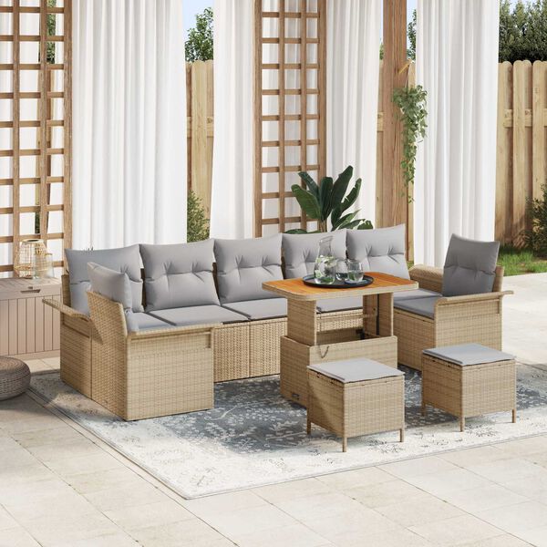 vidaXL Garten-Sofa-Set mit Kissen mit Kissen 10 pcs Beige und Hellgrau