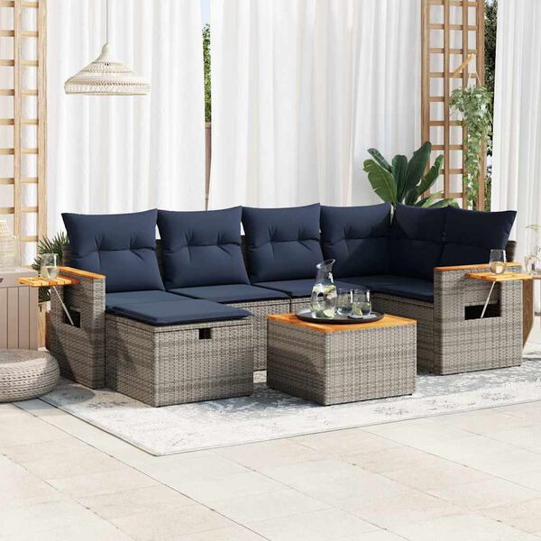 vidaXL 6-tlg. Garten-Sofagarnitur mit Kissen Grau Poly Rattan