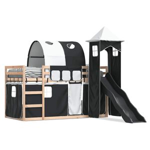 vidaXL Etagenbett mit Rutsche und Gardinen Wei&szlig; und Schwarz 80x200 cm