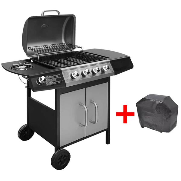 vidaXL Gasgrill 4+1 Flammen Schwarz und Silbern