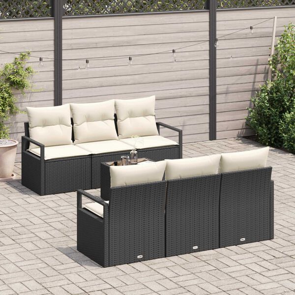 vidaXL Sofa Set mit Kissen 7 pcs Schwarz und Creme Poly Rattan