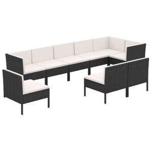 vidaXL 9-tlg. Garten-Lounge-Set mit Auflagen Poly Rattan Schwarz