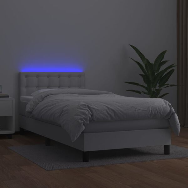 vidaXL Boxspringbett mit Matratze & LED Wei&szlig; 100x200 cm Kunstleder