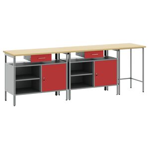 vidaXL Werkbank-Set 3 stk. Schwarz und Grau Pulverbeschichteter Stahl