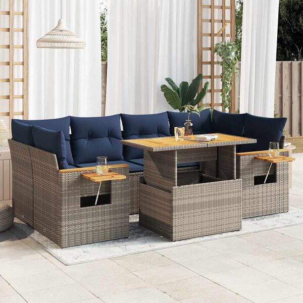 vidaXL 7-tlg. Garten-Sofagarnitur mit Kissen Grau Poly Rattan