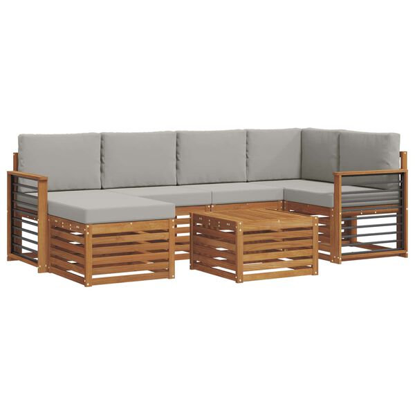 vidaXL Ecksofa Set 7 pcs Nat&uuml;rlich und Hellgrau Massivholz Akazie