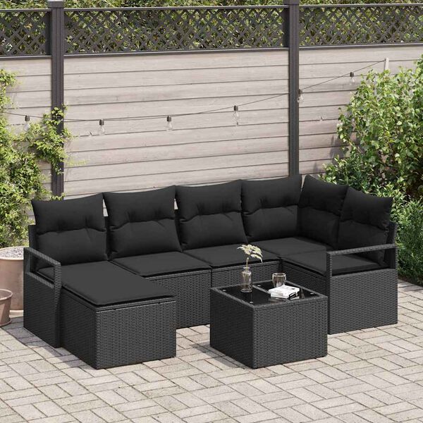 vidaXL Sofa Set mit Kissen 7 pcs Schwarz Poly Rattan